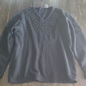 Outlanders Lambswool Angora Rabbit Sweater Beaded 80s‎ Black Womens